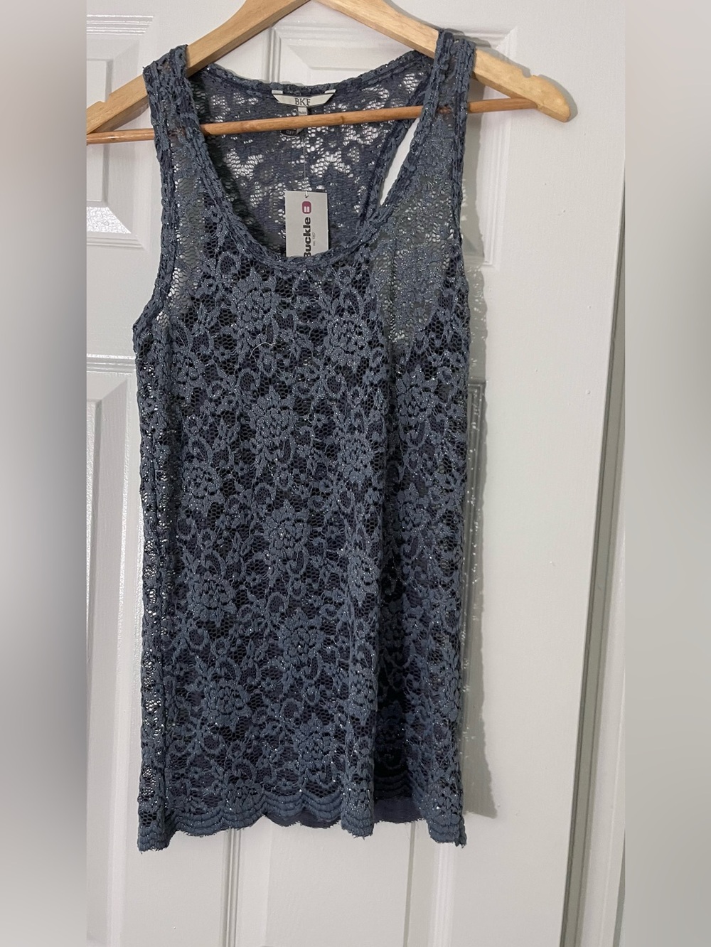 BKE Lace Crochet Tank in Slate Blue
